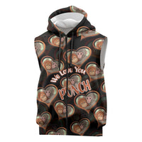 Punch The Monkey Sleeveless Zip Hoodie We Love You Seamless Heart Style Black