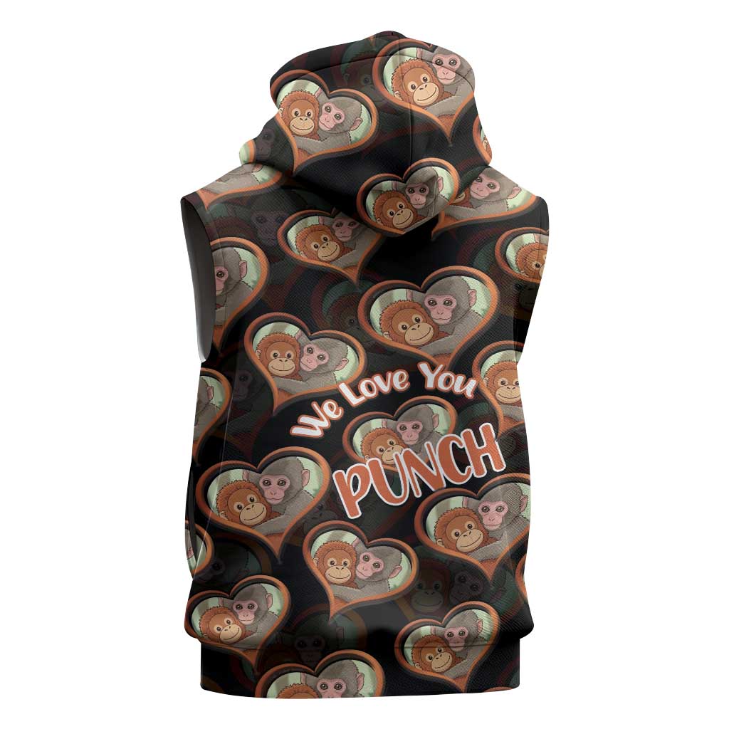 Punch The Monkey Sleeveless Zip Hoodie We Love You Seamless Heart Style Black
