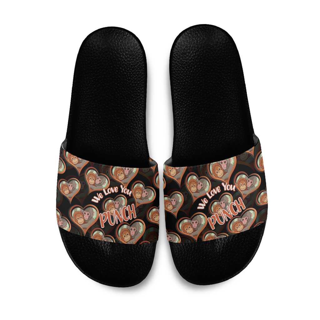 Punch The Monkey Slide Sandals We Love You Seamless Heart Style Black