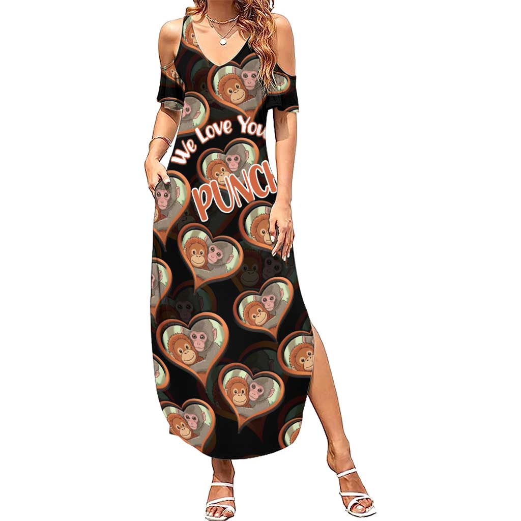 Punch The Monkey Summer Maxi Dress We Love You Seamless Heart Style Black