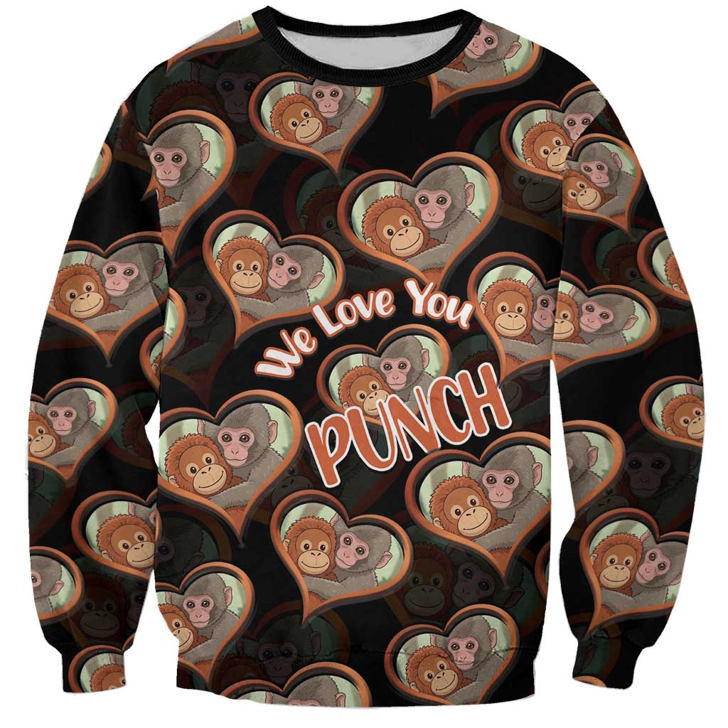 Punch The Monkey Sweatshirt We Love You Seamless Heart Style Black