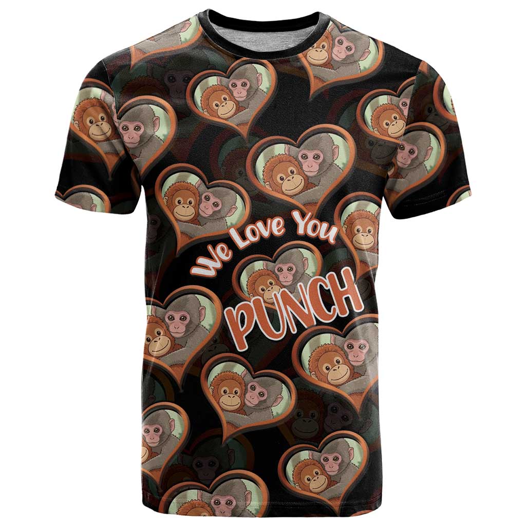 Punch The Monkey T Shirt We Love You Seamless Heart Style Black
