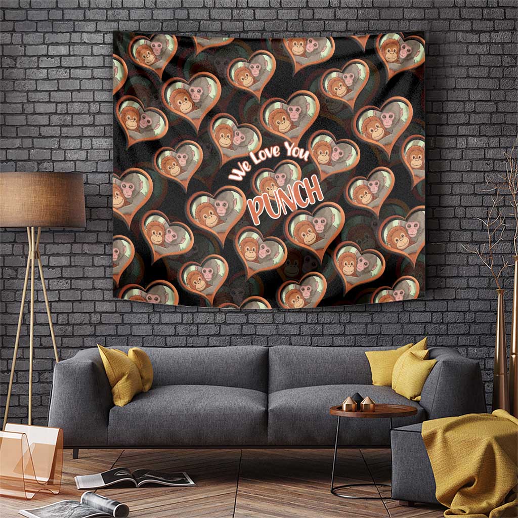 Punch The Monkey Tapestry We Love You Seamless Heart Style Black