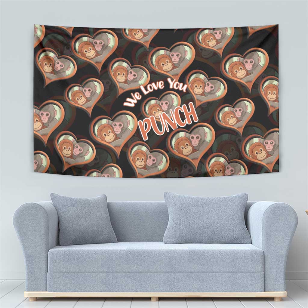 Punch The Monkey Tapestry We Love You Seamless Heart Style Black