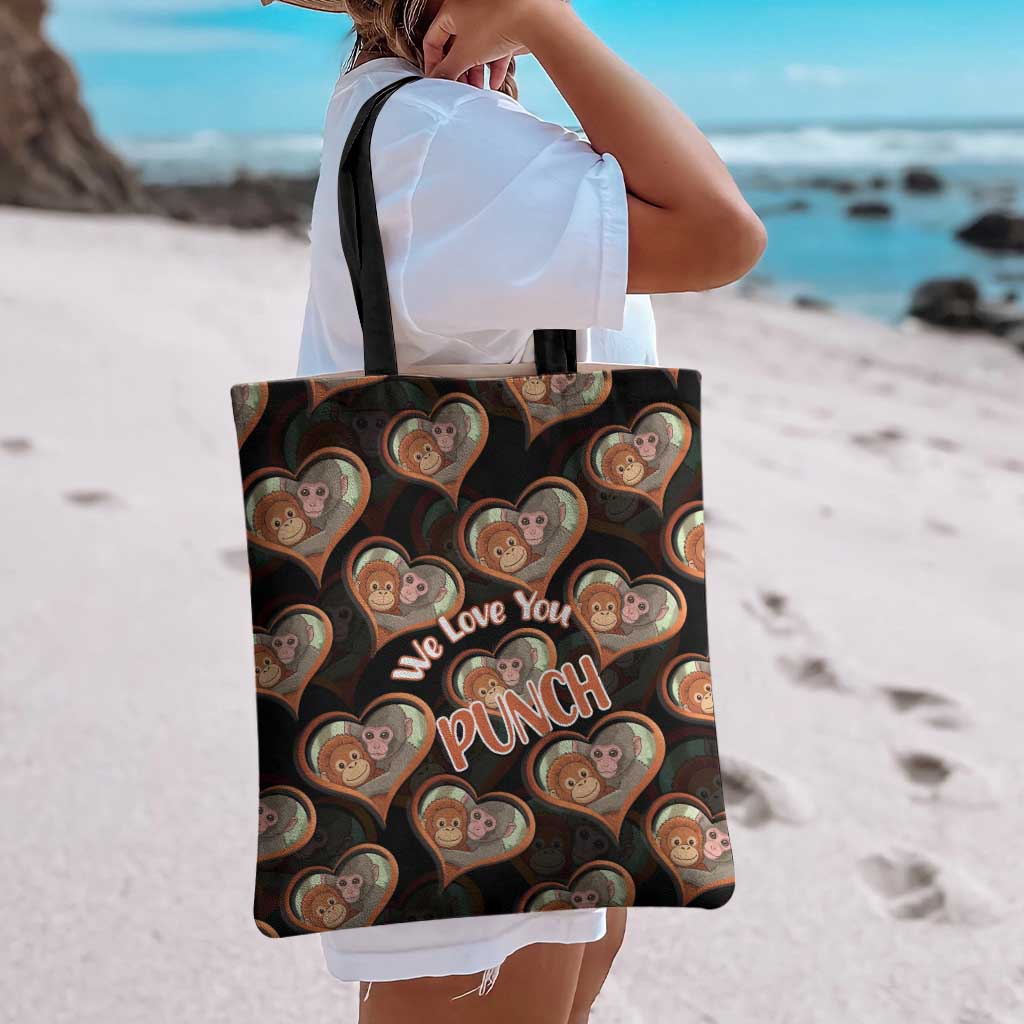 Punch The Monkey Tote Bag We Love You Seamless Heart Style Black