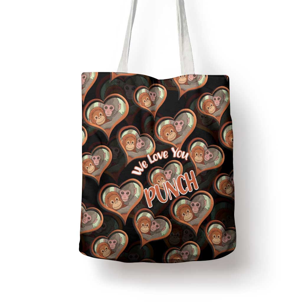Punch The Monkey Tote Bag We Love You Seamless Heart Style Black