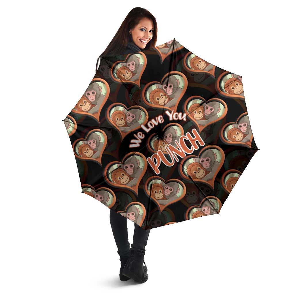 Punch The Monkey Umbrella We Love You Seamless Heart Style Black