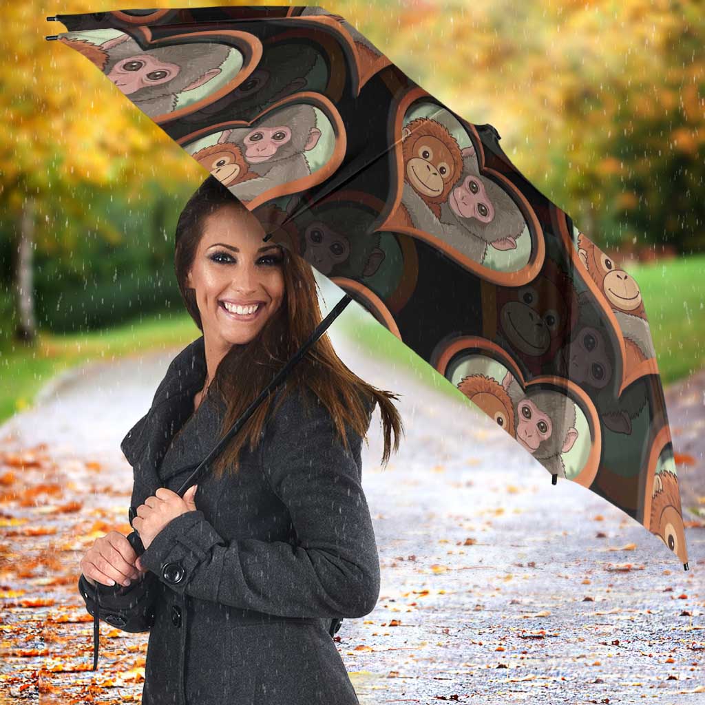 Punch The Monkey Umbrella We Love You Seamless Heart Style Black