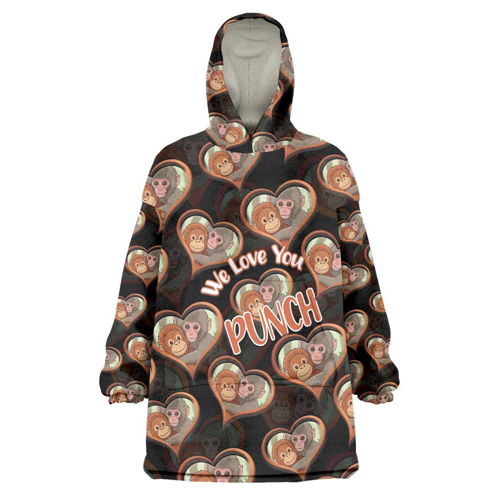 Punch The Monkey Wearable Blanket Hoodie We Love You Seamless Heart Style Black