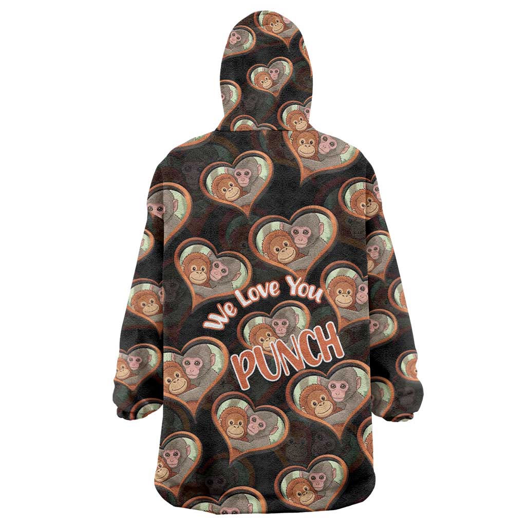 Punch The Monkey Wearable Blanket Hoodie We Love You Seamless Heart Style Black