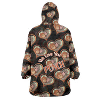 Punch The Monkey Wearable Blanket Hoodie We Love You Seamless Heart Style Black