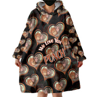 Punch The Monkey Wearable Blanket Hoodie We Love You Seamless Heart Style Black