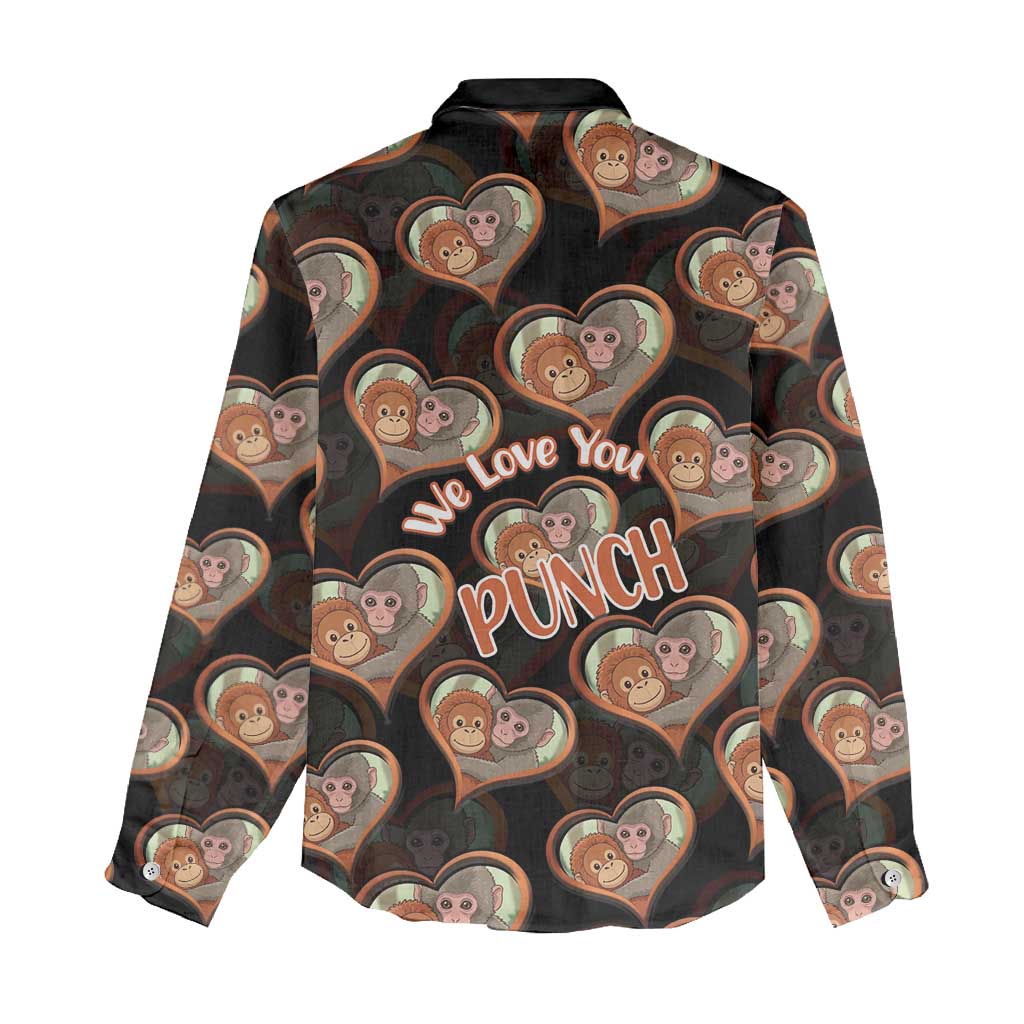 Punch The Monkey Women Casual Shirt We Love You Seamless Heart Style Black