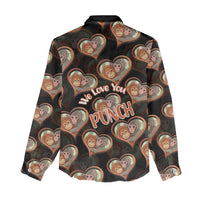 Punch The Monkey Women Casual Shirt We Love You Seamless Heart Style Black