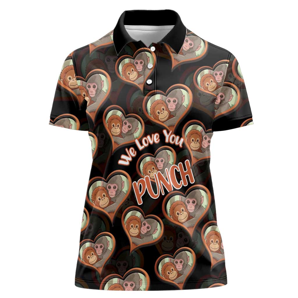 Punch The Monkey Women Polo Shirt We Love You Seamless Heart Style Black