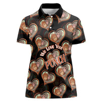 Punch The Monkey Women Polo Shirt We Love You Seamless Heart Style Black