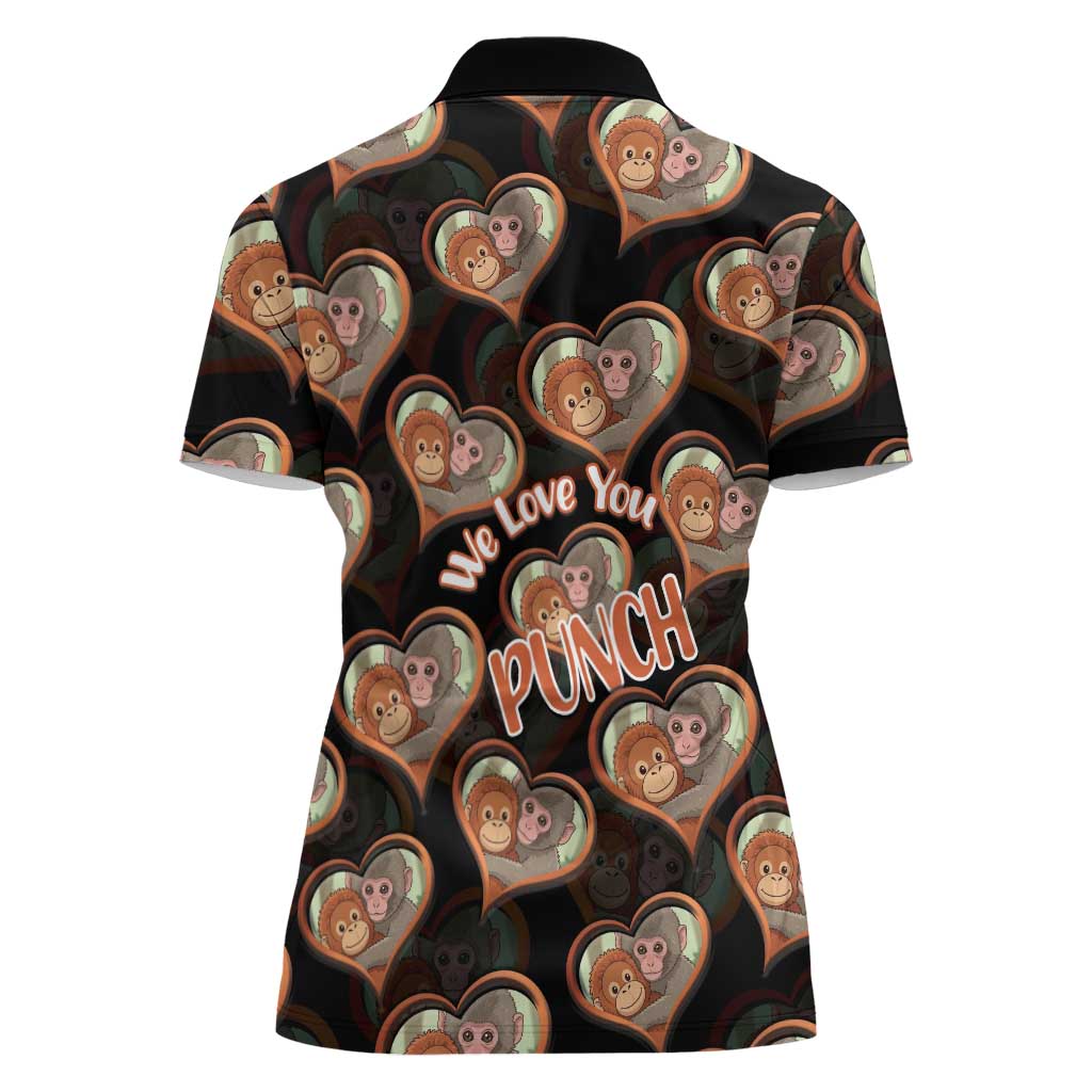 Punch The Monkey Women Polo Shirt We Love You Seamless Heart Style Black