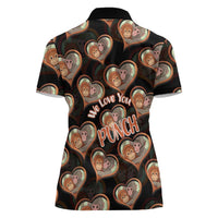 Punch The Monkey Women Polo Shirt We Love You Seamless Heart Style Black