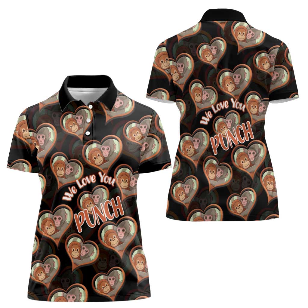 Punch The Monkey Women Polo Shirt We Love You Seamless Heart Style Black