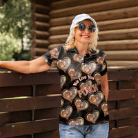 Punch The Monkey Women Polo Shirt We Love You Seamless Heart Style Black