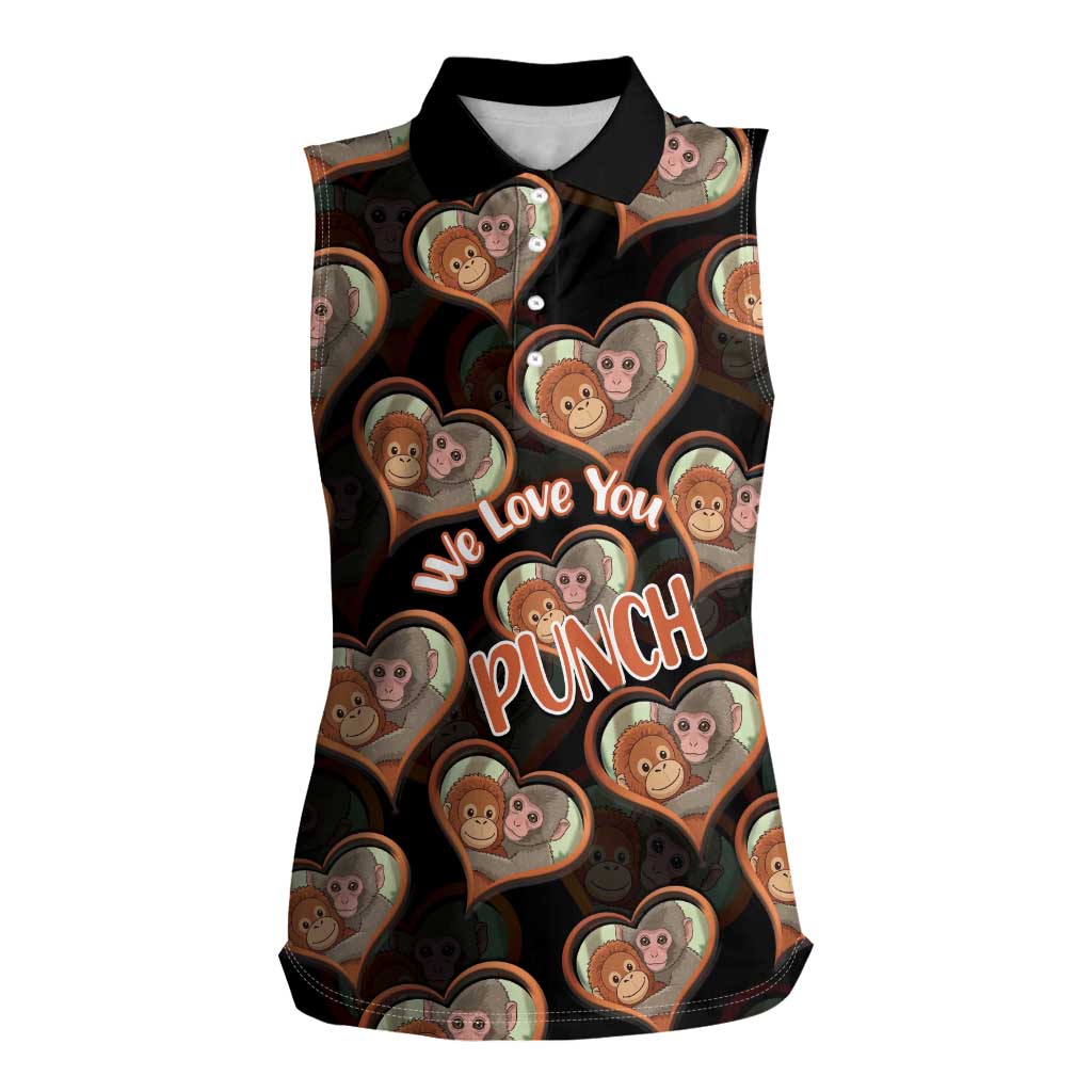 Punch The Monkey Women Sleeveless Polo Shirt We Love You Seamless Heart Style Black