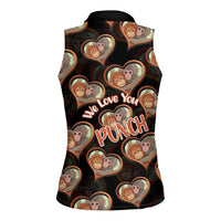 Punch The Monkey Women Sleeveless Polo Shirt We Love You Seamless Heart Style Black