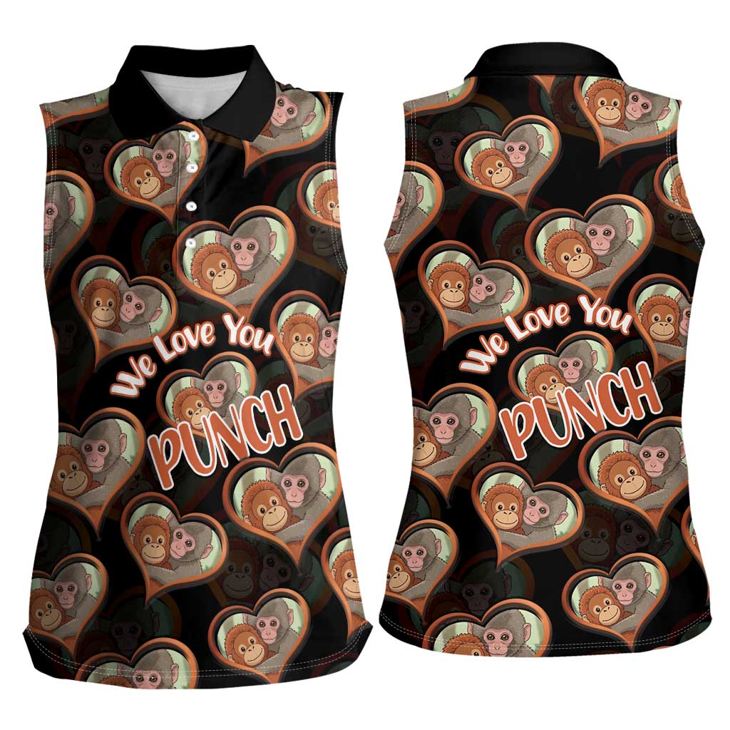 Punch The Monkey Women Sleeveless Polo Shirt We Love You Seamless Heart Style Black