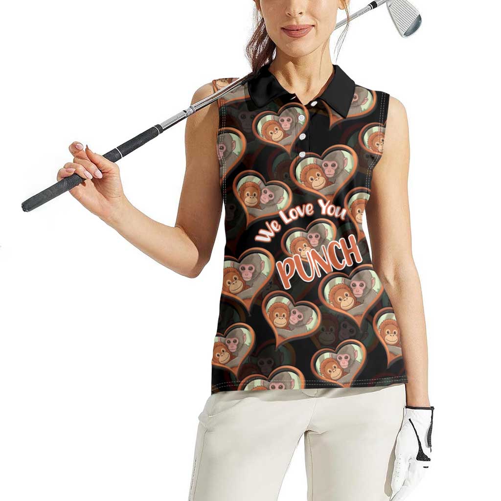 Punch The Monkey Women Sleeveless Polo Shirt We Love You Seamless Heart Style Black