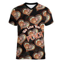 Punch The Monkey Women V-Neck T-Shirt We Love You Seamless Heart Style Black