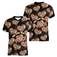 Punch The Monkey Women V-Neck T-Shirt We Love You Seamless Heart Style Black