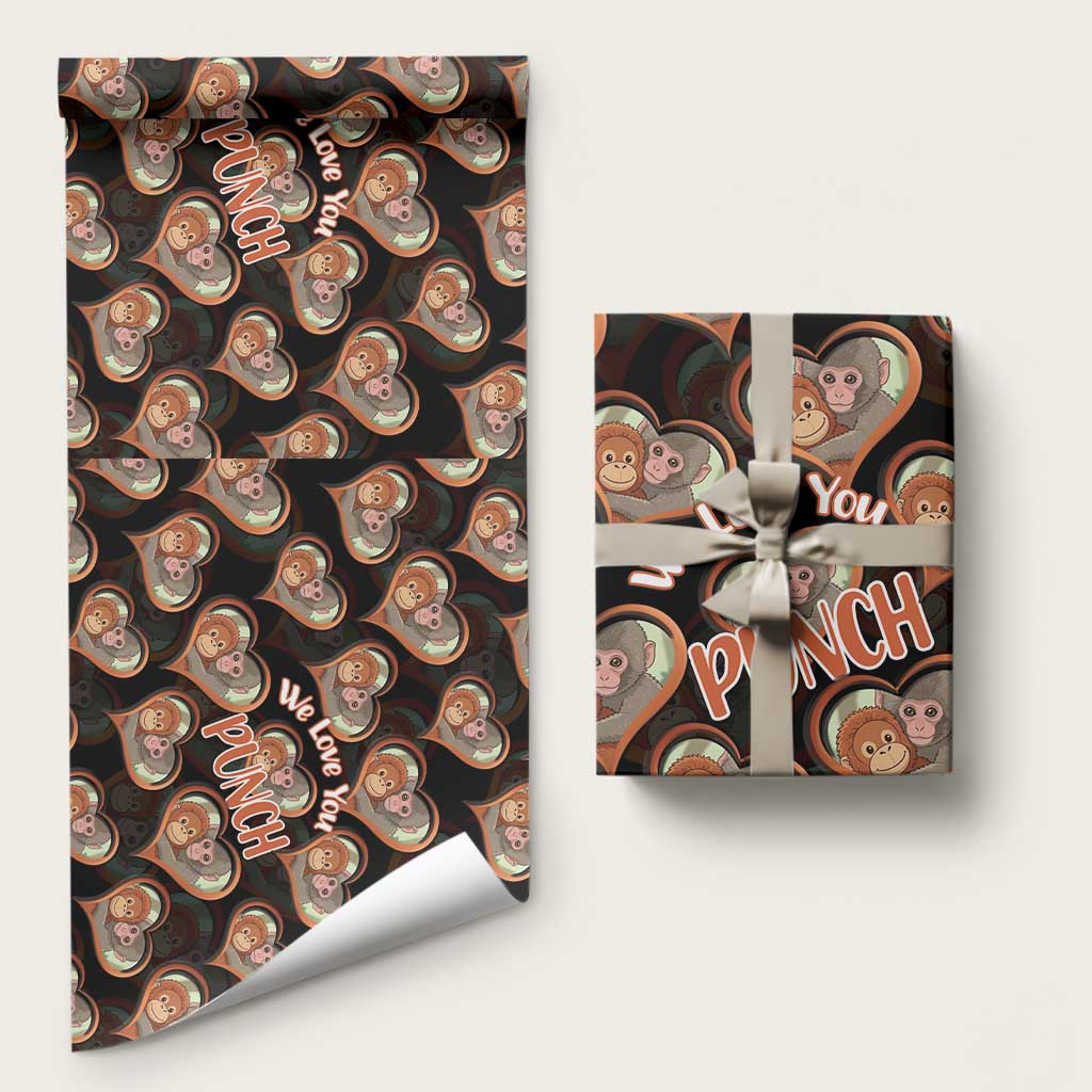 Punch The Monkey Wrapping Paper We Love You Seamless Heart Style Black