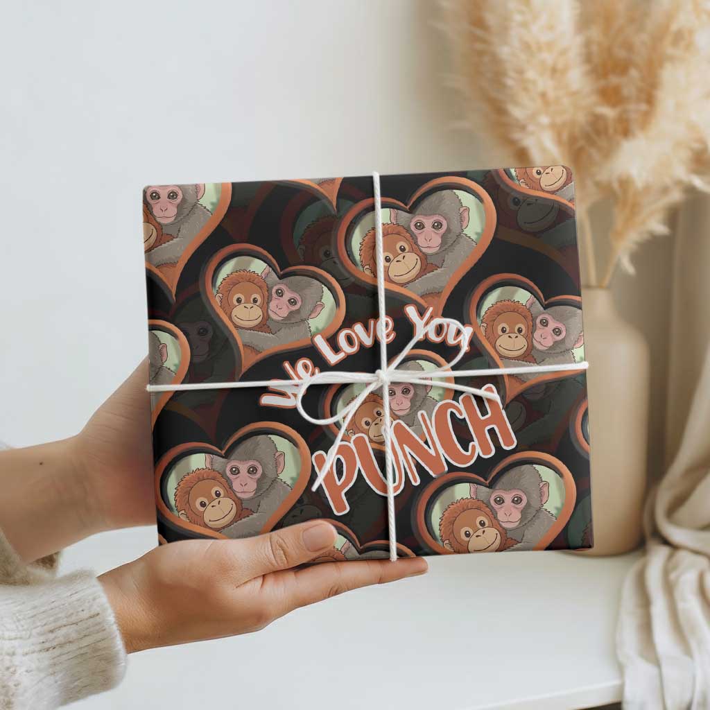 Punch The Monkey Wrapping Paper We Love You Seamless Heart Style Black