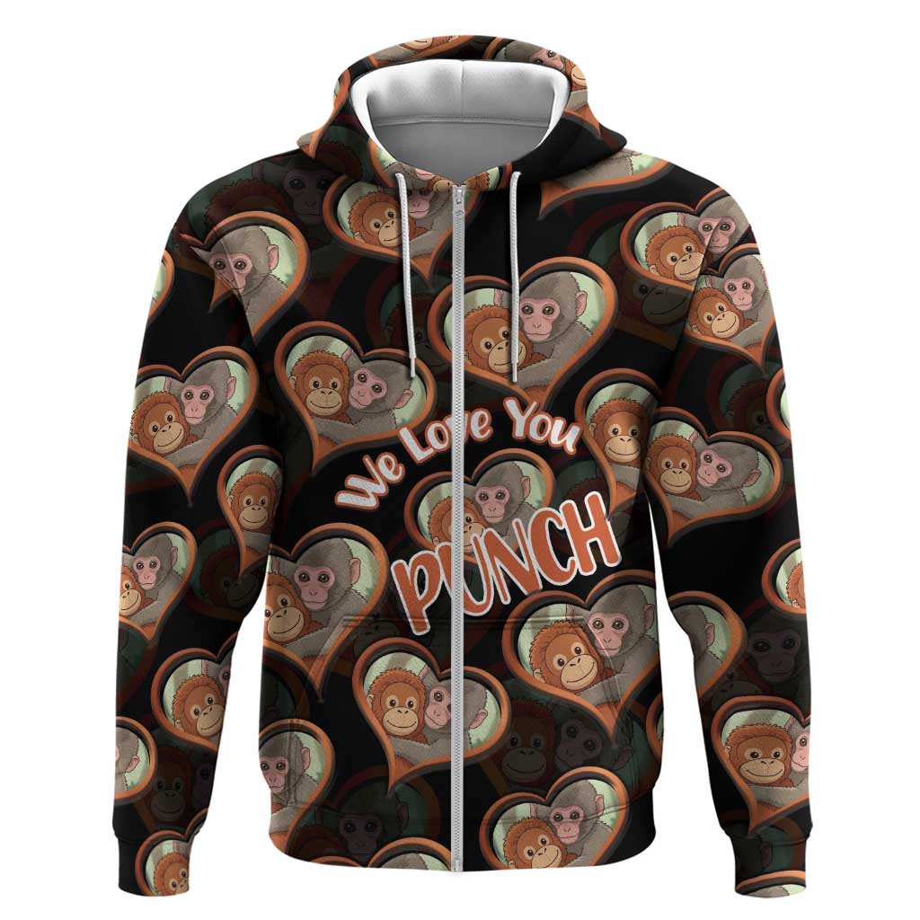 Punch The Monkey Zip Hoodie We Love You Seamless Heart Style Black