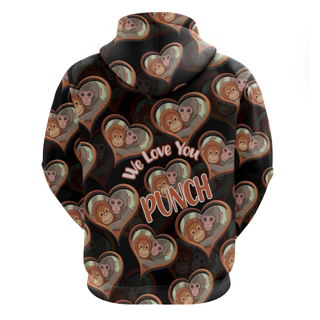 Punch The Monkey Zip Hoodie We Love You Seamless Heart Style Black