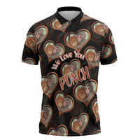 Punch The Monkey Zipper Polo Shirt We Love You Seamless Heart Style Black