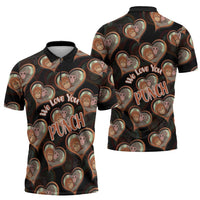 Punch The Monkey Zipper Polo Shirt We Love You Seamless Heart Style Black
