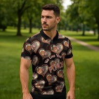 Punch The Monkey Zipper Polo Shirt We Love You Seamless Heart Style Black