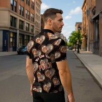 Punch The Monkey Zipper Polo Shirt We Love You Seamless Heart Style Black