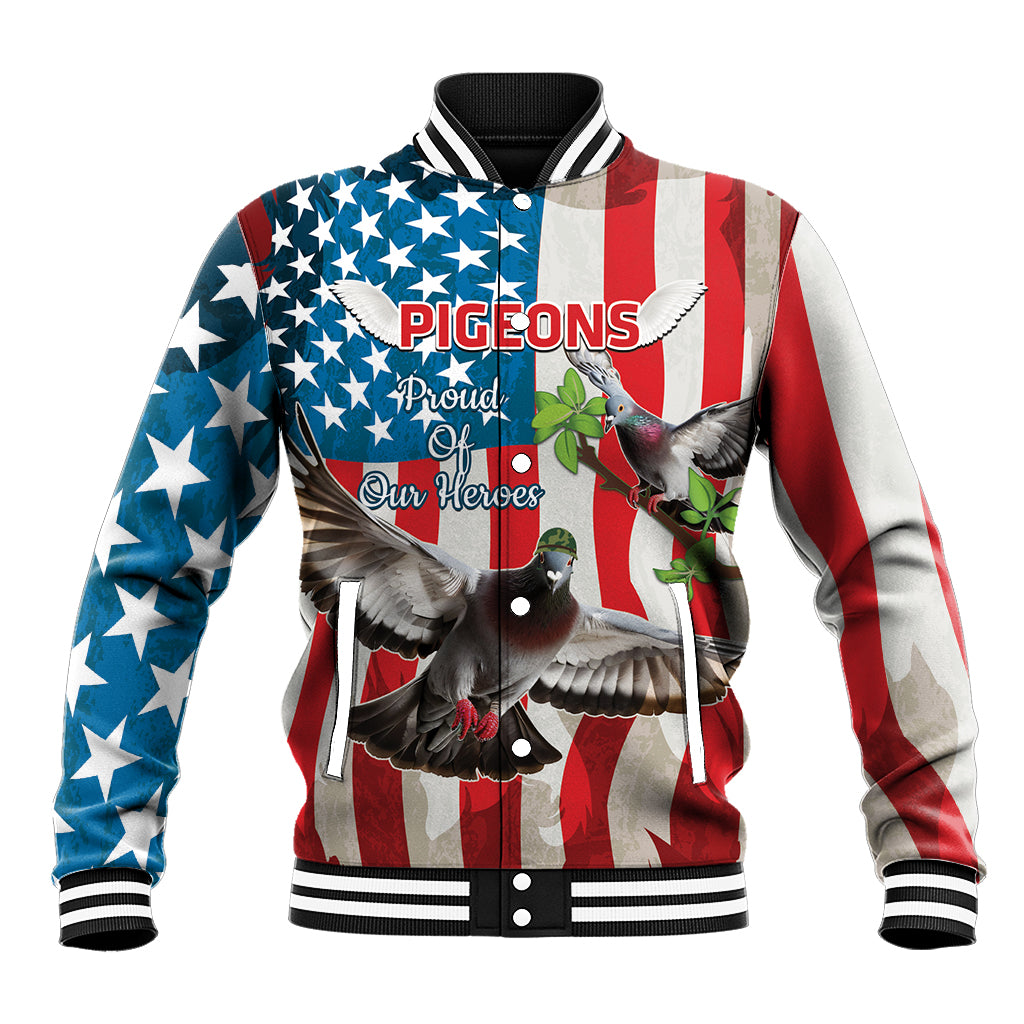 Personalized United States Pigeon Day Baseball Jacket Proud Of Our Heroes Grunge Style - Wonder Print Shop