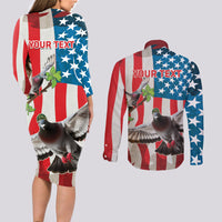 Personalized United States Pigeon Day Couples Matching Long Sleeve Bodycon Dress and Long Sleeve Button Shirt Proud Of Our Heroes Grunge Style - Wonder Print Shop
