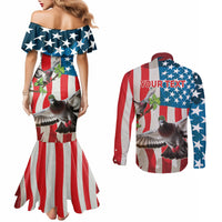 Personalized United States Pigeon Day Couples Matching Mermaid Dress and Long Sleeve Button Shirt Proud Of Our Heroes Grunge Style