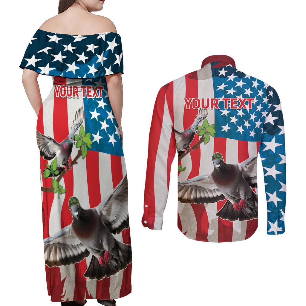 Personalized United States Pigeon Day Couples Matching Off Shoulder Maxi Dress and Long Sleeve Button Shirt Proud Of Our Heroes Grunge Style - Wonder Print Shop