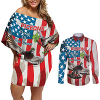 Personalized United States Pigeon Day Couples Matching Off Shoulder Short Dress and Long Sleeve Button Shirt Proud Of Our Heroes Grunge Style - Wonder Print Shop