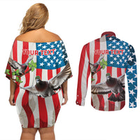 Personalized United States Pigeon Day Couples Matching Off Shoulder Short Dress and Long Sleeve Button Shirt Proud Of Our Heroes Grunge Style - Wonder Print Shop