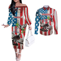 Personalized United States Pigeon Day Couples Matching Off The Shoulder Long Sleeve Dress and Long Sleeve Button Shirt Proud Of Our Heroes Grunge Style
