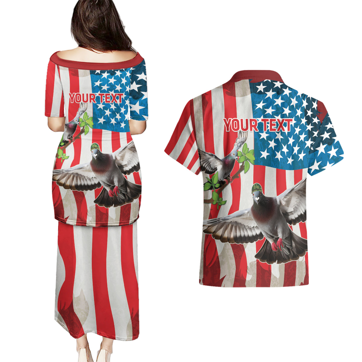 Personalized United States Pigeon Day Couples Matching Puletasi and Hawaiian Shirt Proud Of Our Heroes Grunge Style - Wonder Print Shop