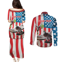 Personalized United States Pigeon Day Couples Matching Puletasi and Long Sleeve Button Shirt Proud Of Our Heroes Grunge Style - Wonder Print Shop