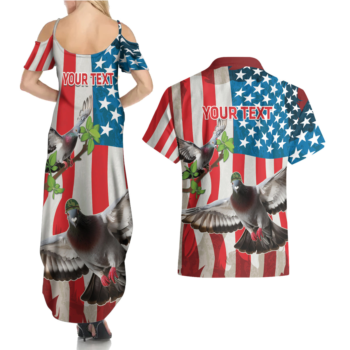 Personalized United States Pigeon Day Couples Matching Summer Maxi Dress and Hawaiian Shirt Proud Of Our Heroes Grunge Style - Wonder Print Shop