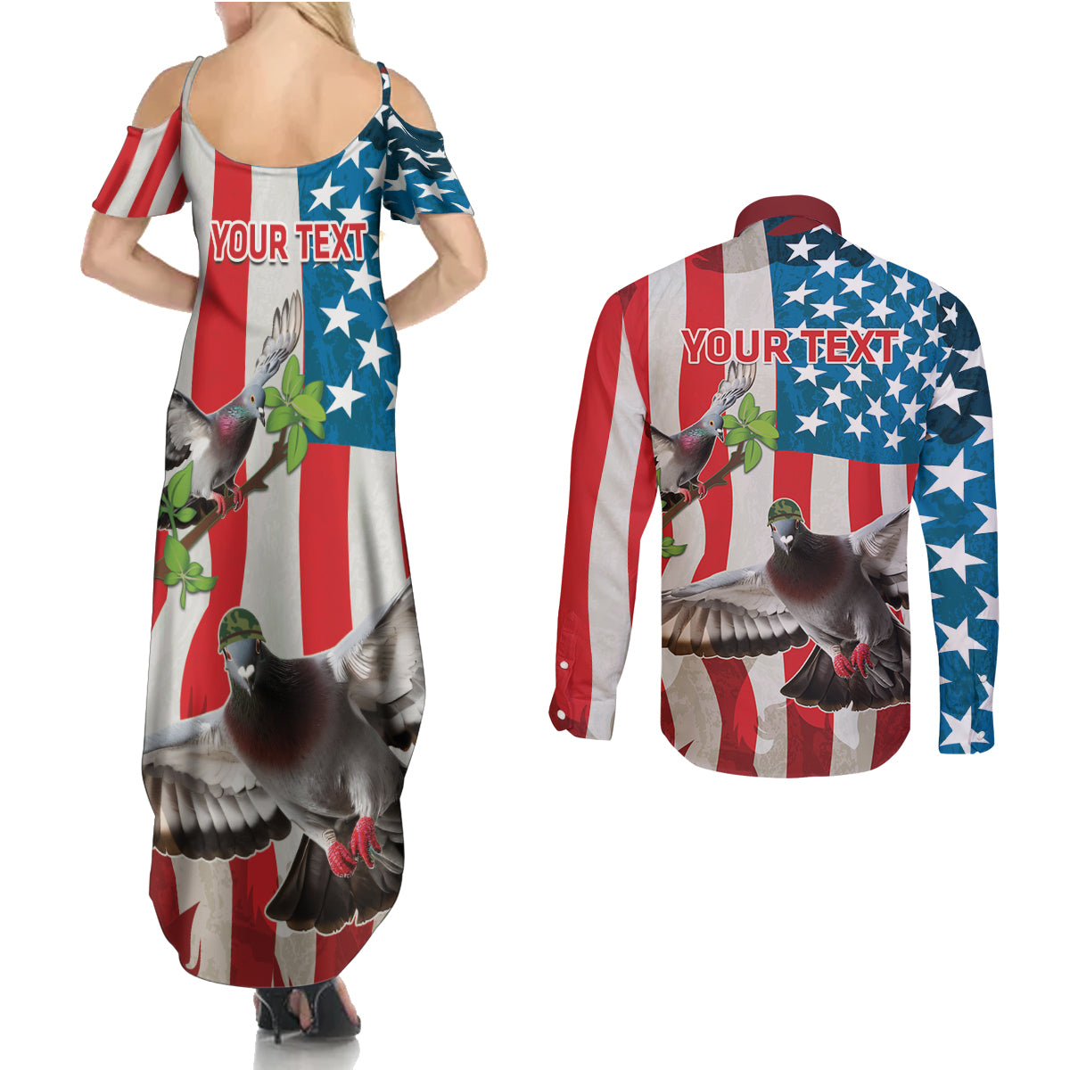 Personalized United States Pigeon Day Couples Matching Summer Maxi Dress and Long Sleeve Button Shirt Proud Of Our Heroes Grunge Style - Wonder Print Shop