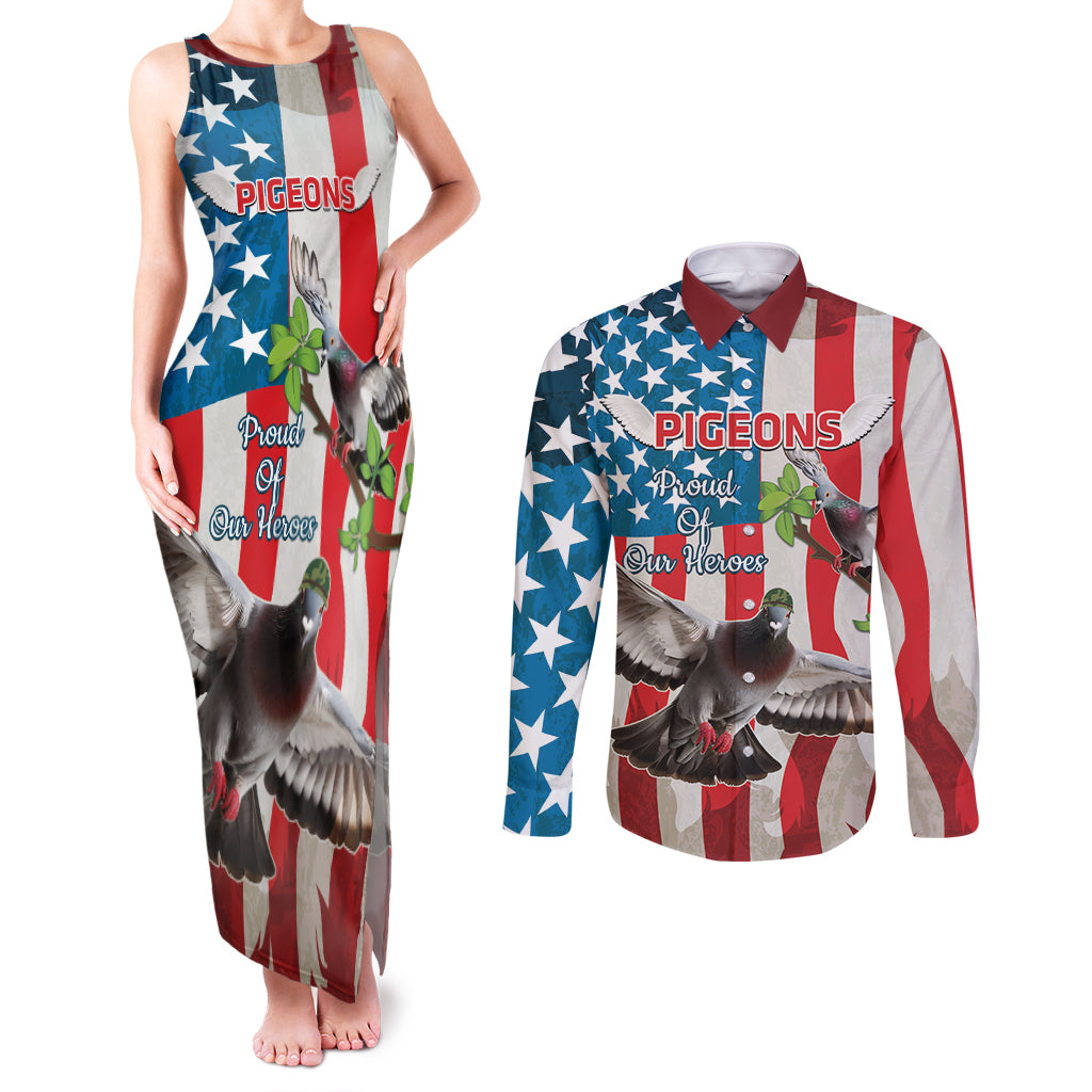 Personalized United States Pigeon Day Couples Matching Tank Maxi Dress and Long Sleeve Button Shirt Proud Of Our Heroes Grunge Style - Wonder Print Shop